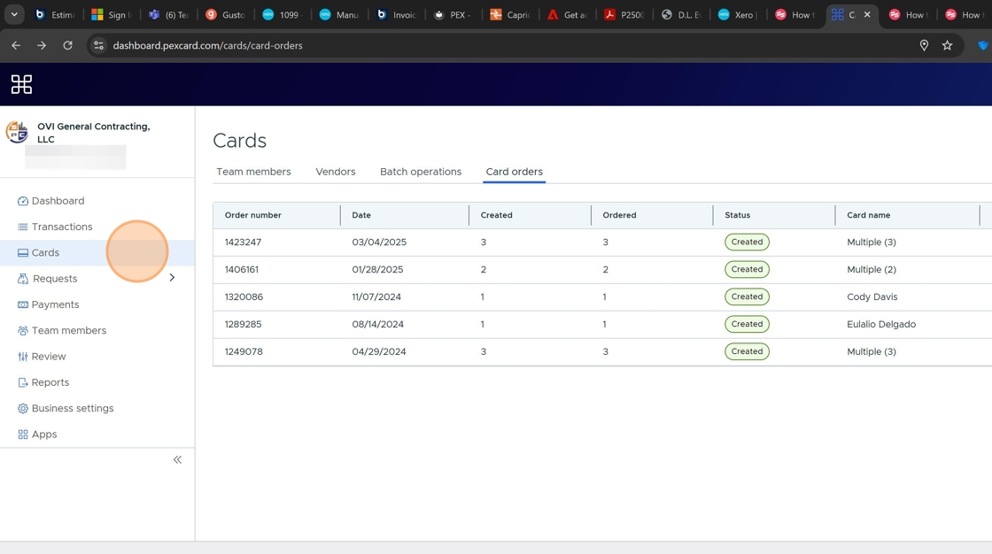 Login and click Cards