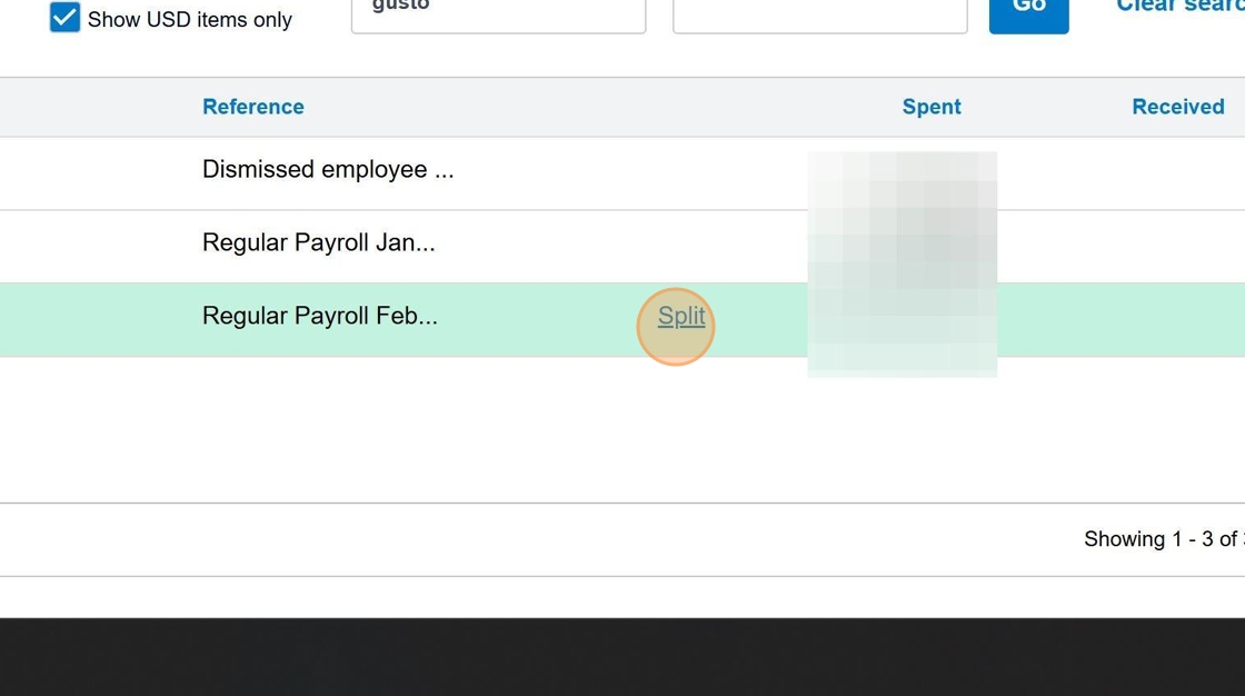 Select the matching transaction and click Split