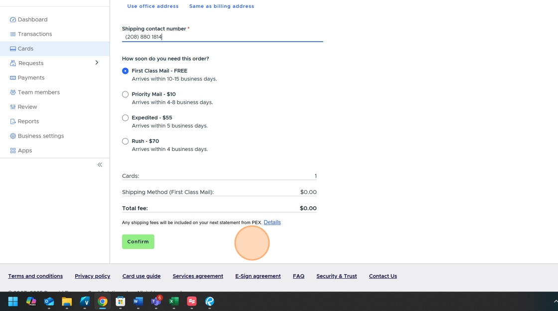 Screenshot showing Confirm button
