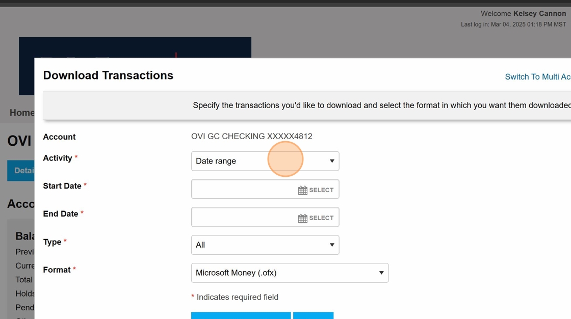 Screenshot showing selection of date range option