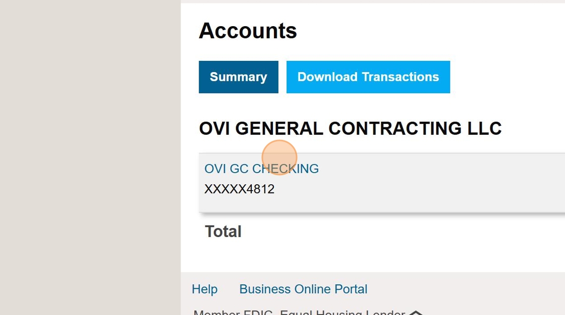 Screenshot showing selection of OVI GC CHECKING account