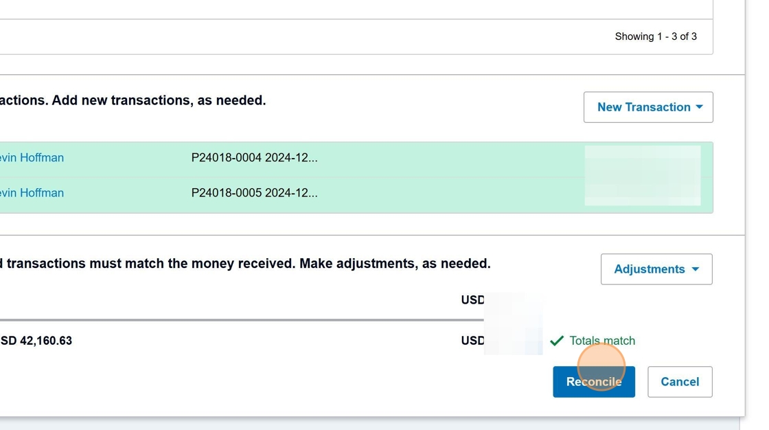 Screenshot showing the Reconcile button