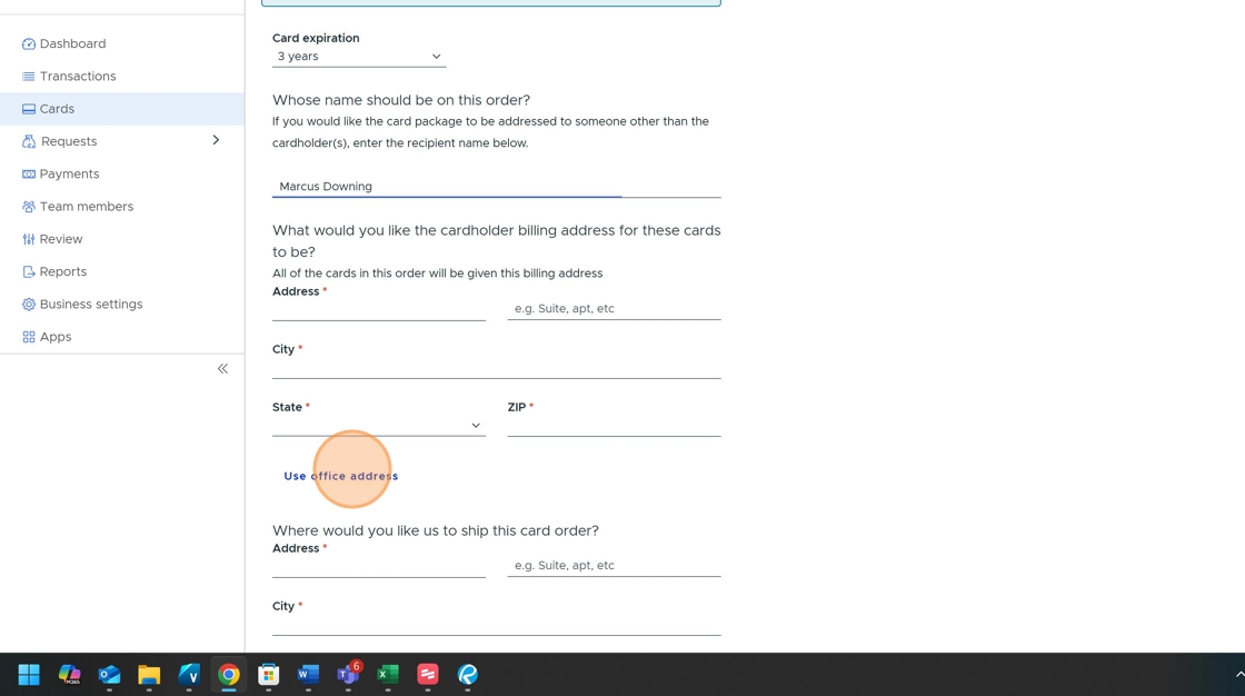 Screenshot showing Use office address option