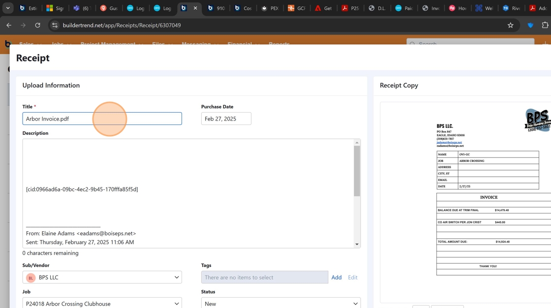 Screenshot showing invoice title field