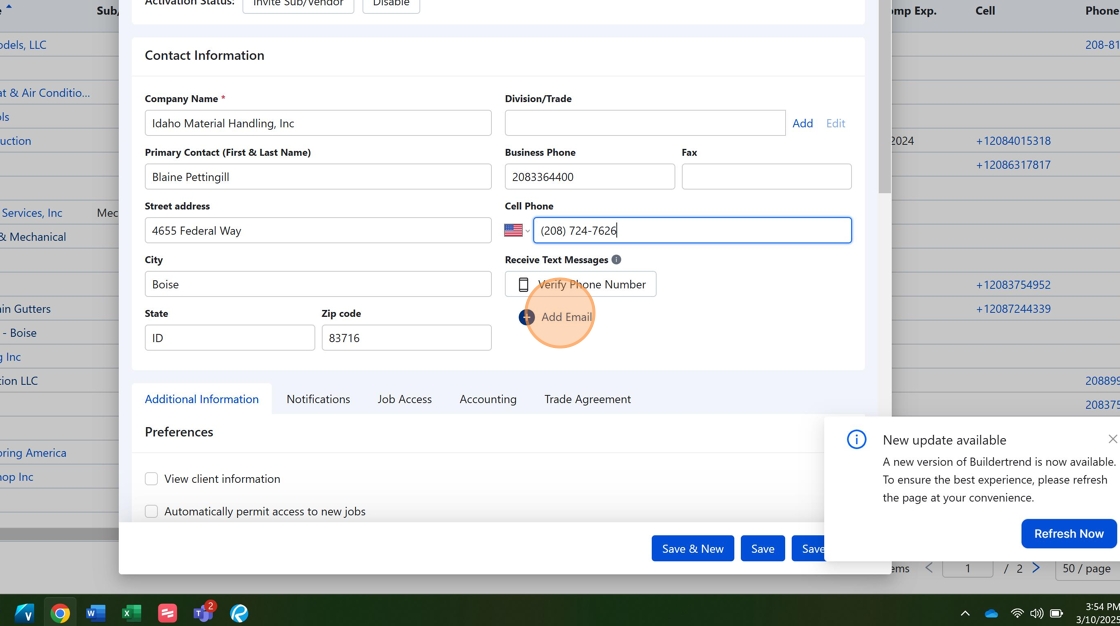 Add Contact Email
