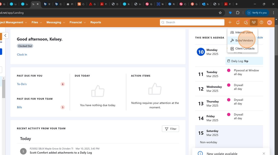 Access Subs/Vendors Section