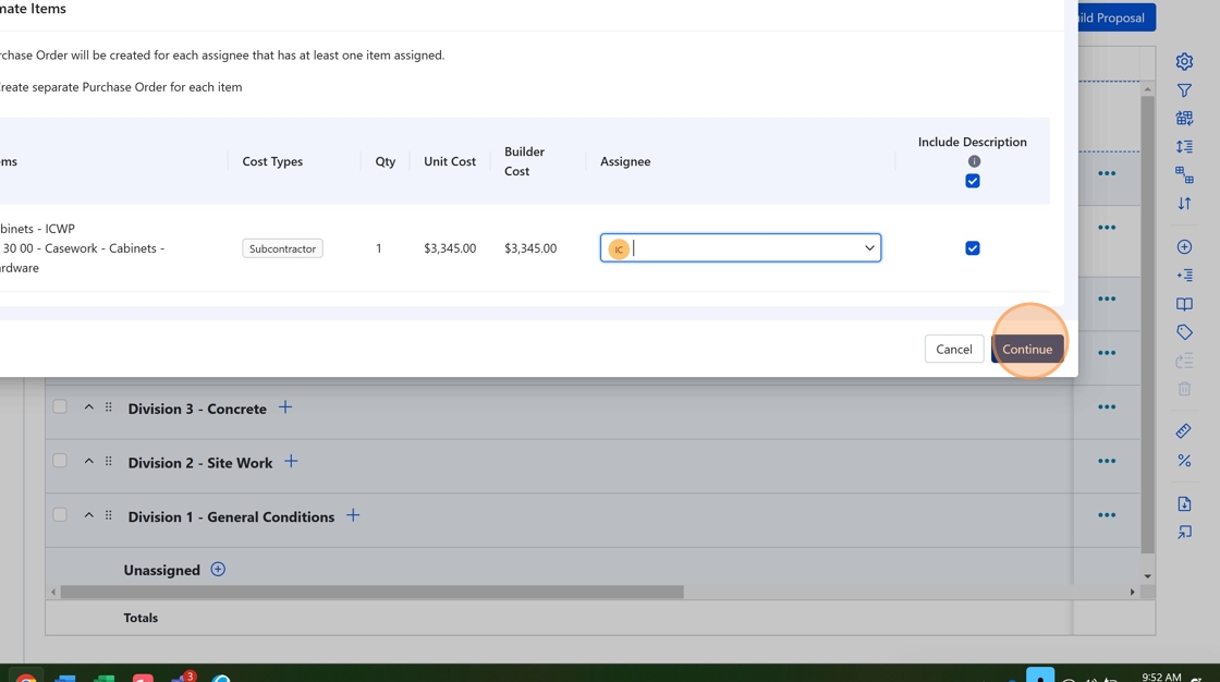 Screenshot showing the Continue button