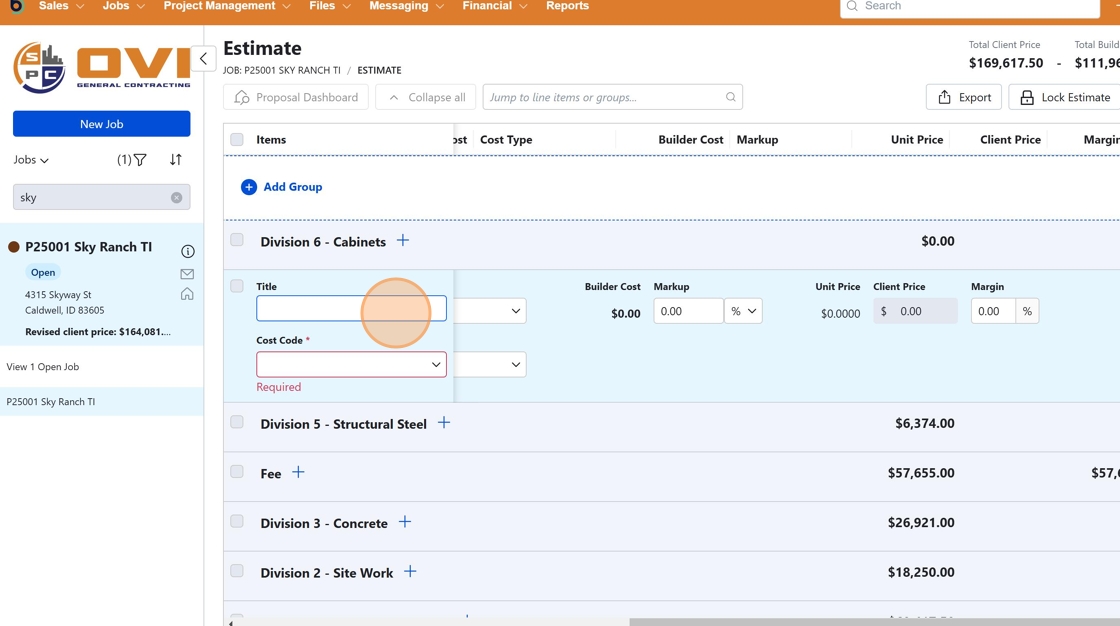 Screenshot showing where to enter the line item title