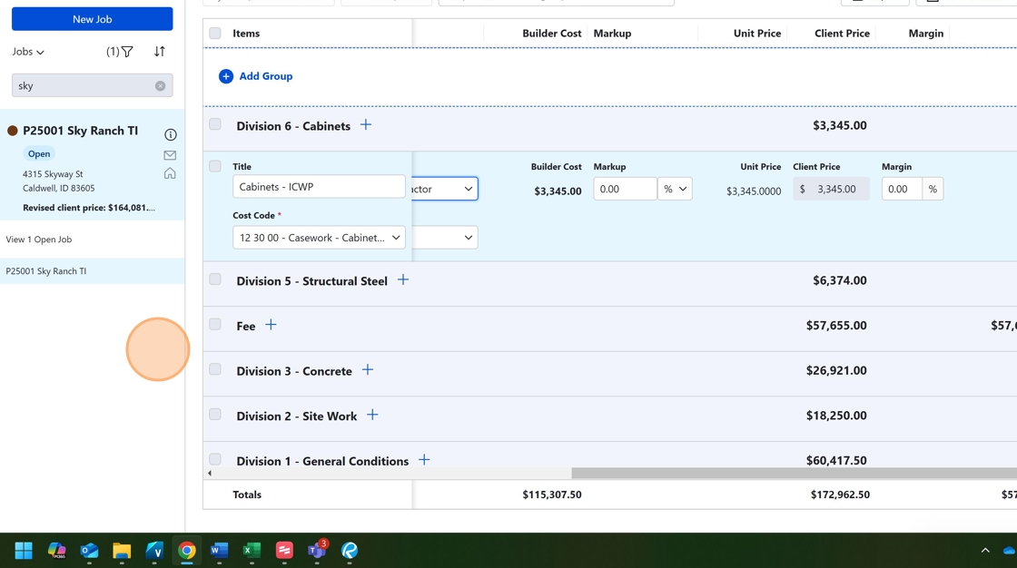 Screenshot showing where to click to save the line item