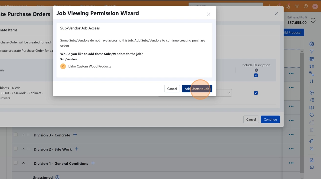Screenshot showing the Add Users to Job button