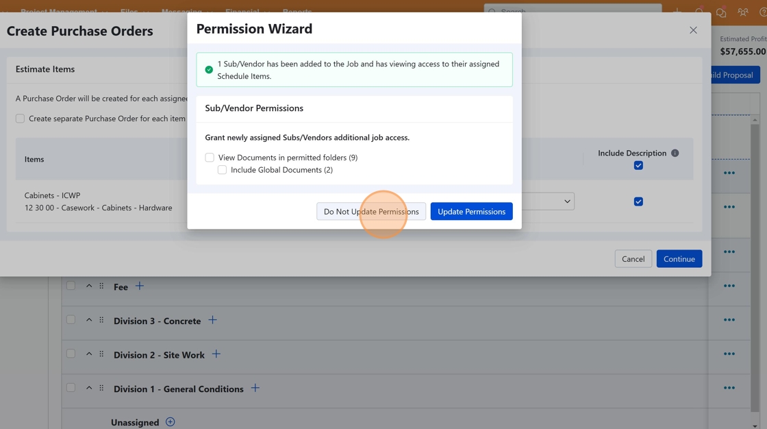 Screenshot showing the Do not update permissions button