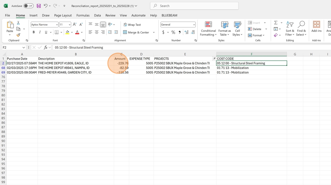 Screenshot showing spreadsheet reference