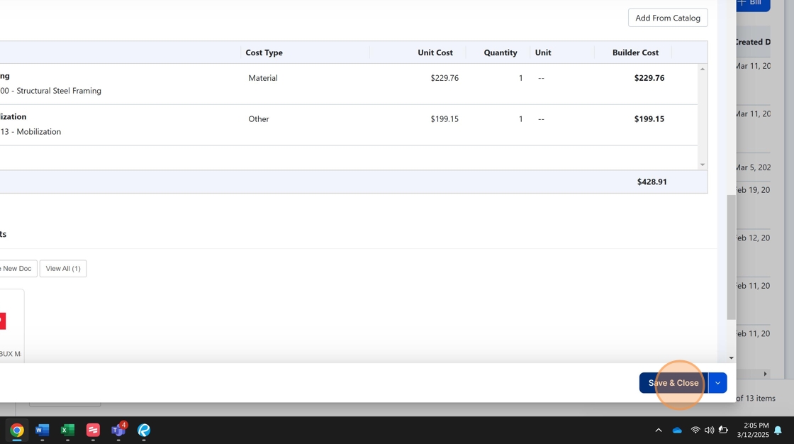Screenshot showing Save & Close button