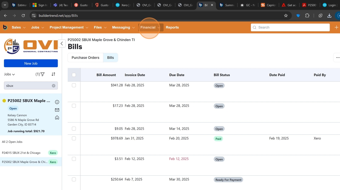 Screenshot showing the Financial tab