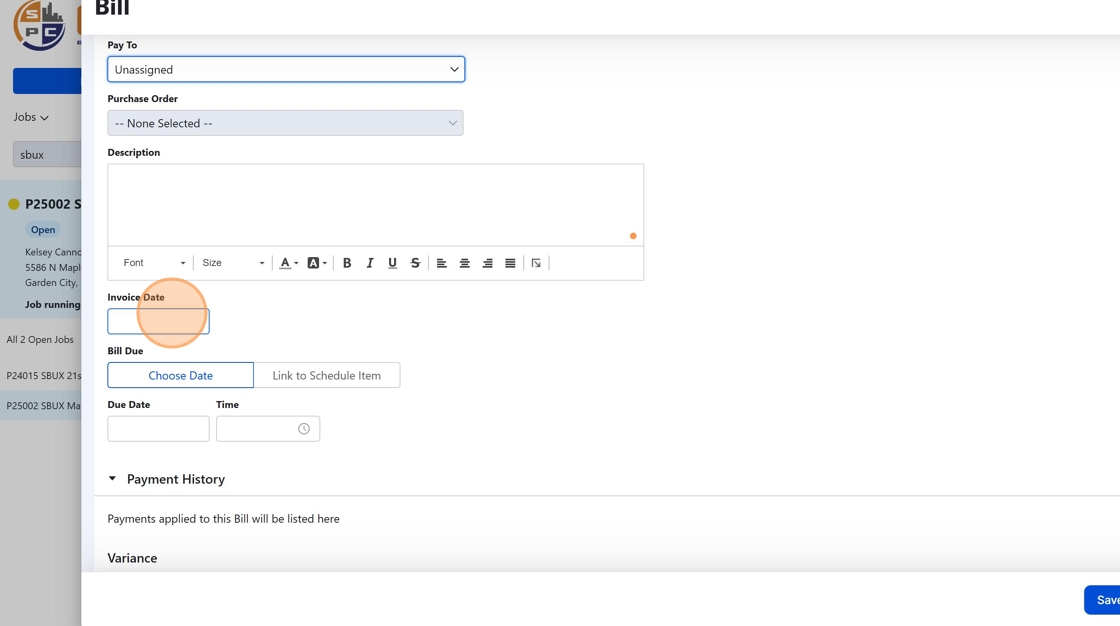 Screenshot showing date selection