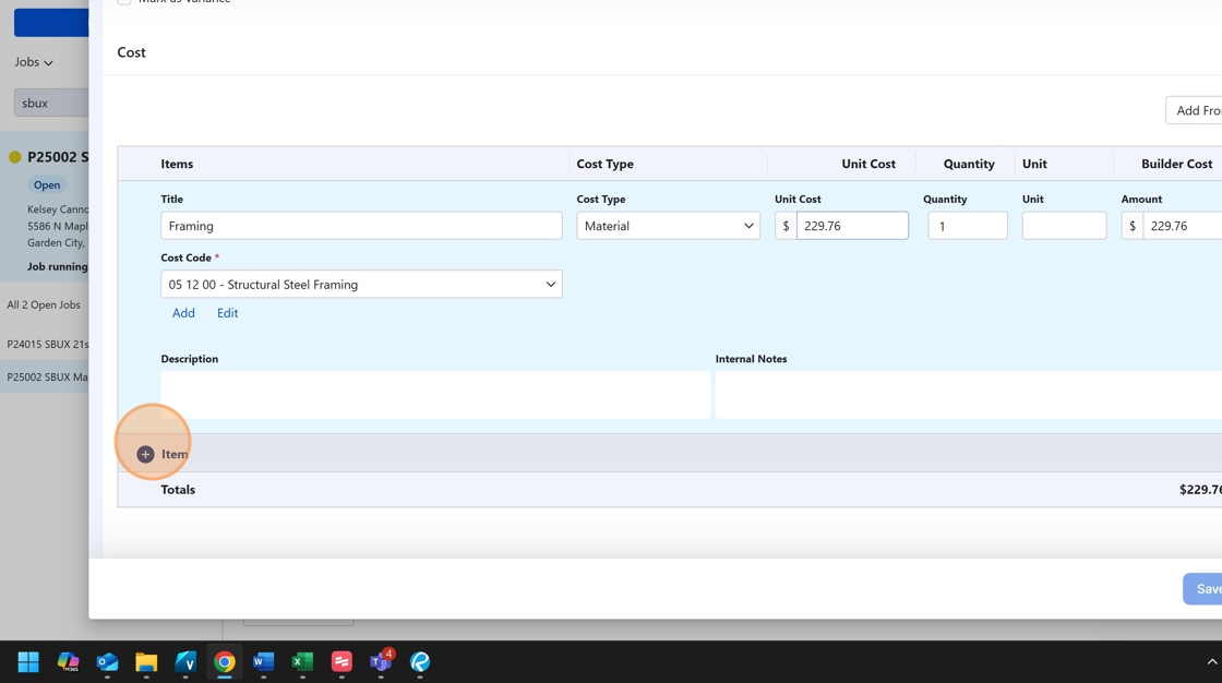 Screenshot showing + item button