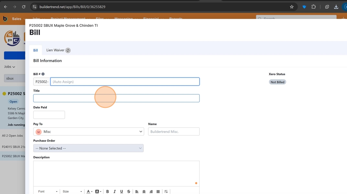 Screenshot showing invoice title field