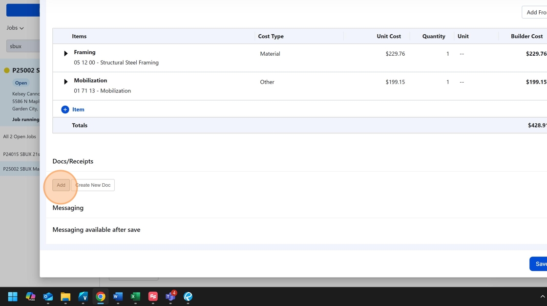 Screenshot showing Add button for attachments