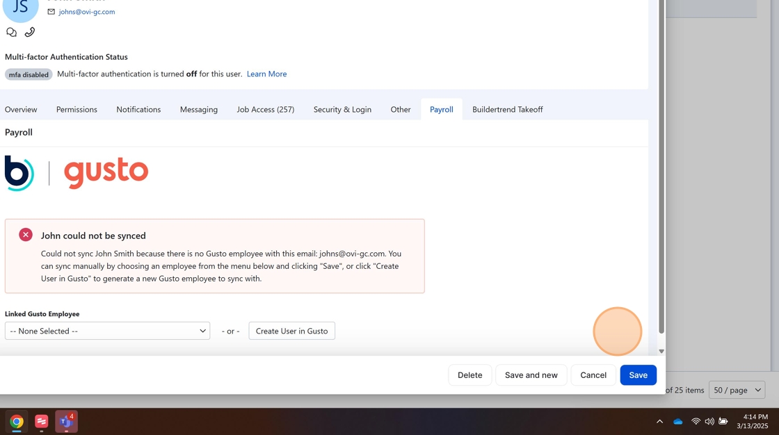 Screenshot showing the Save button