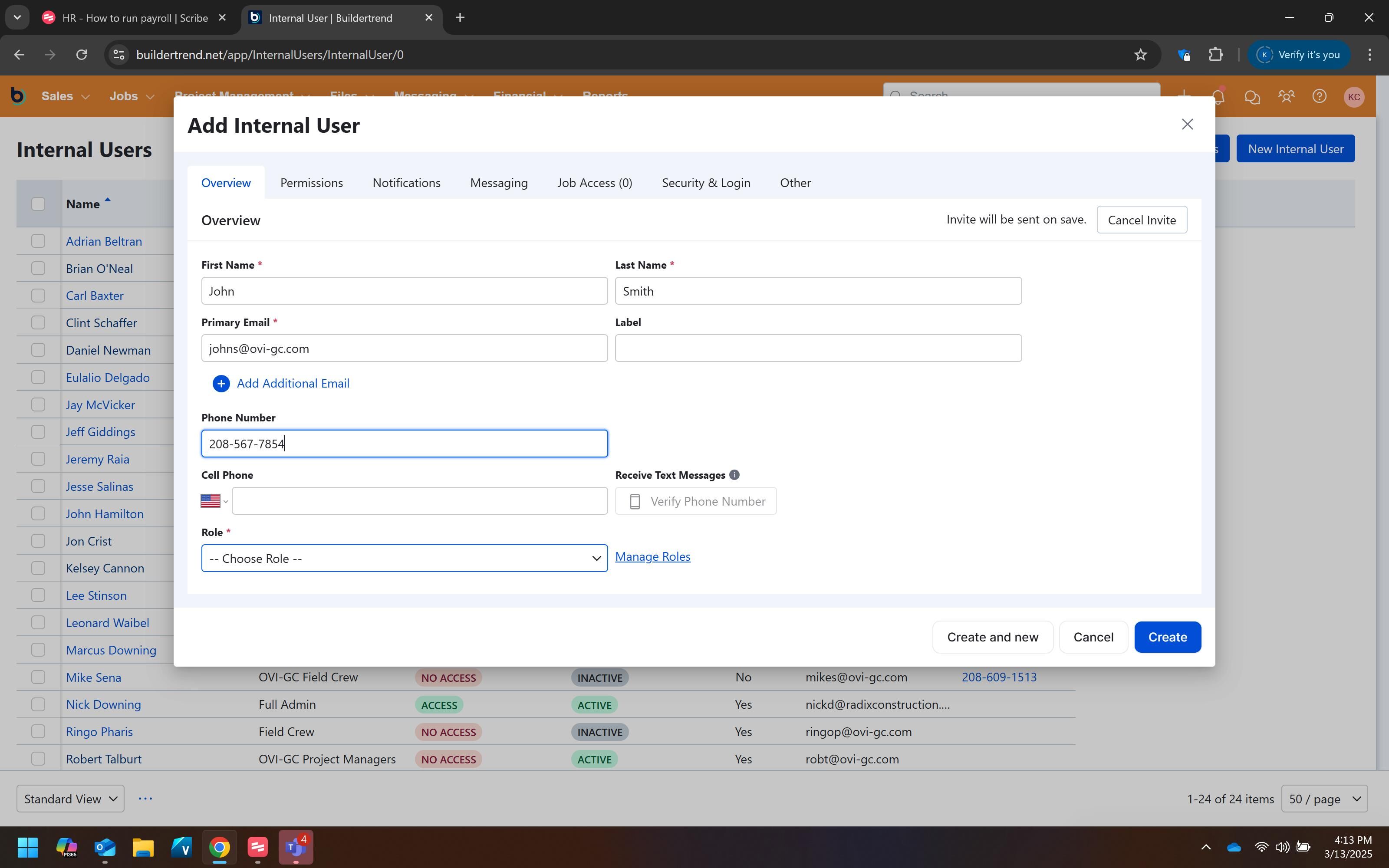 Select user role