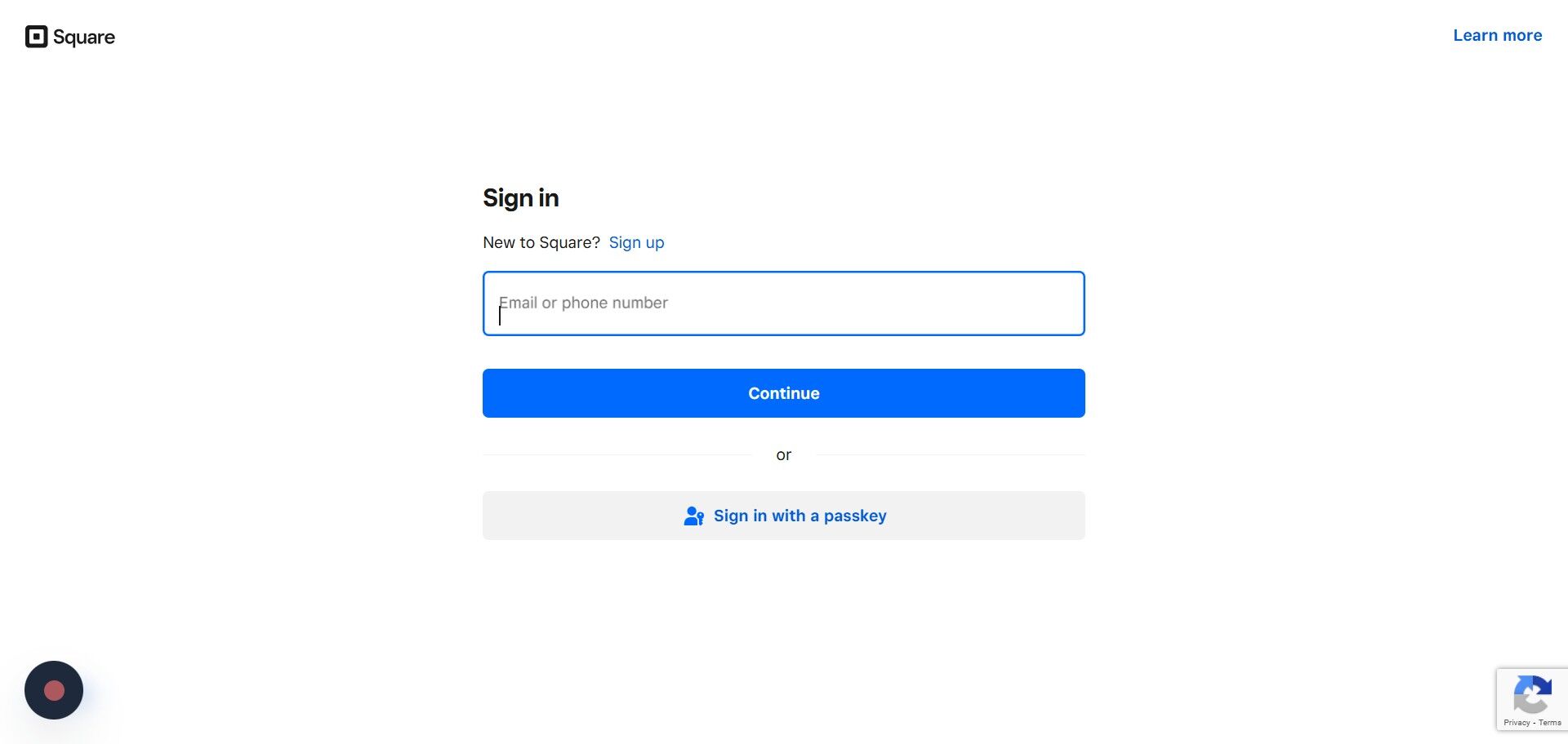 Square login screen