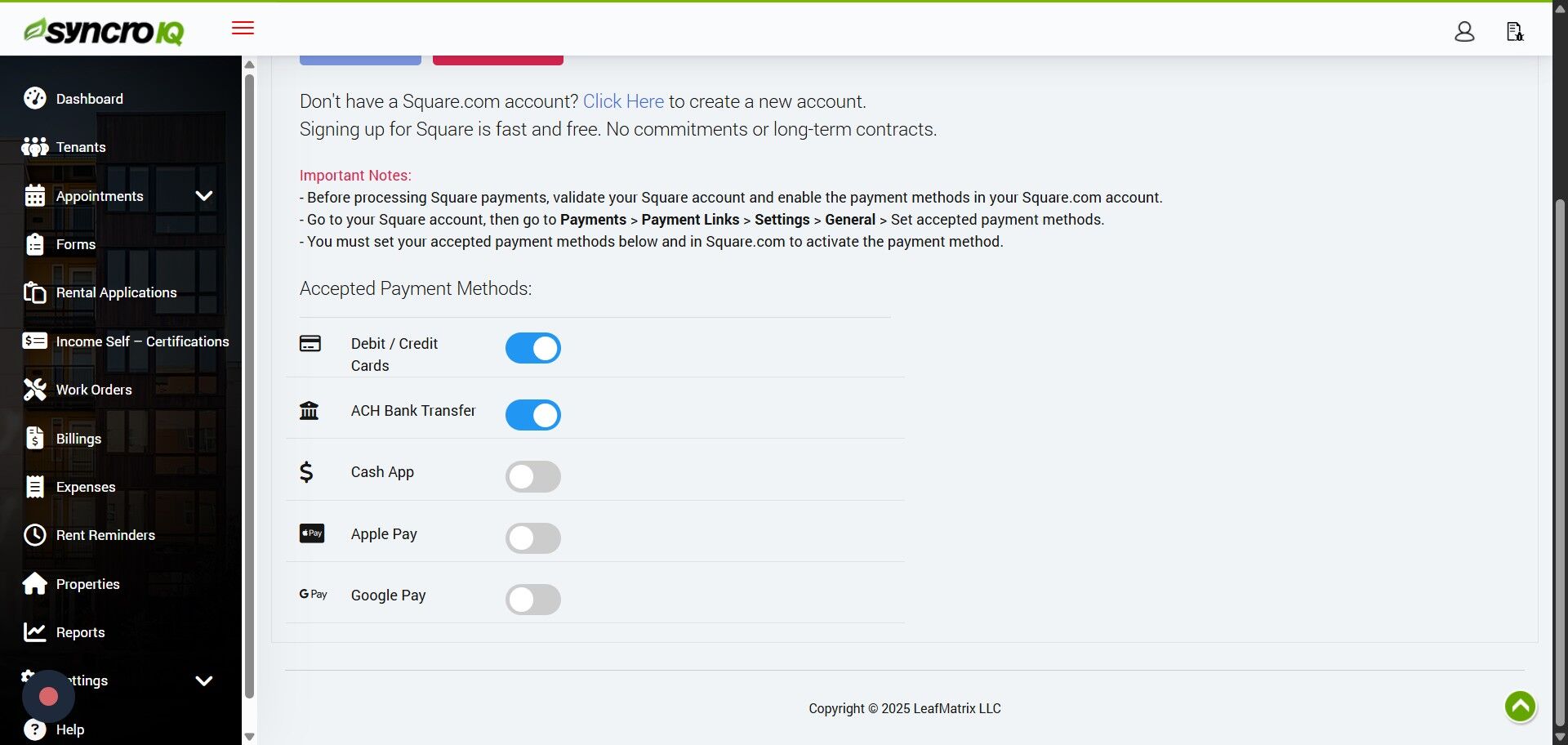 Enable accepted payment methods