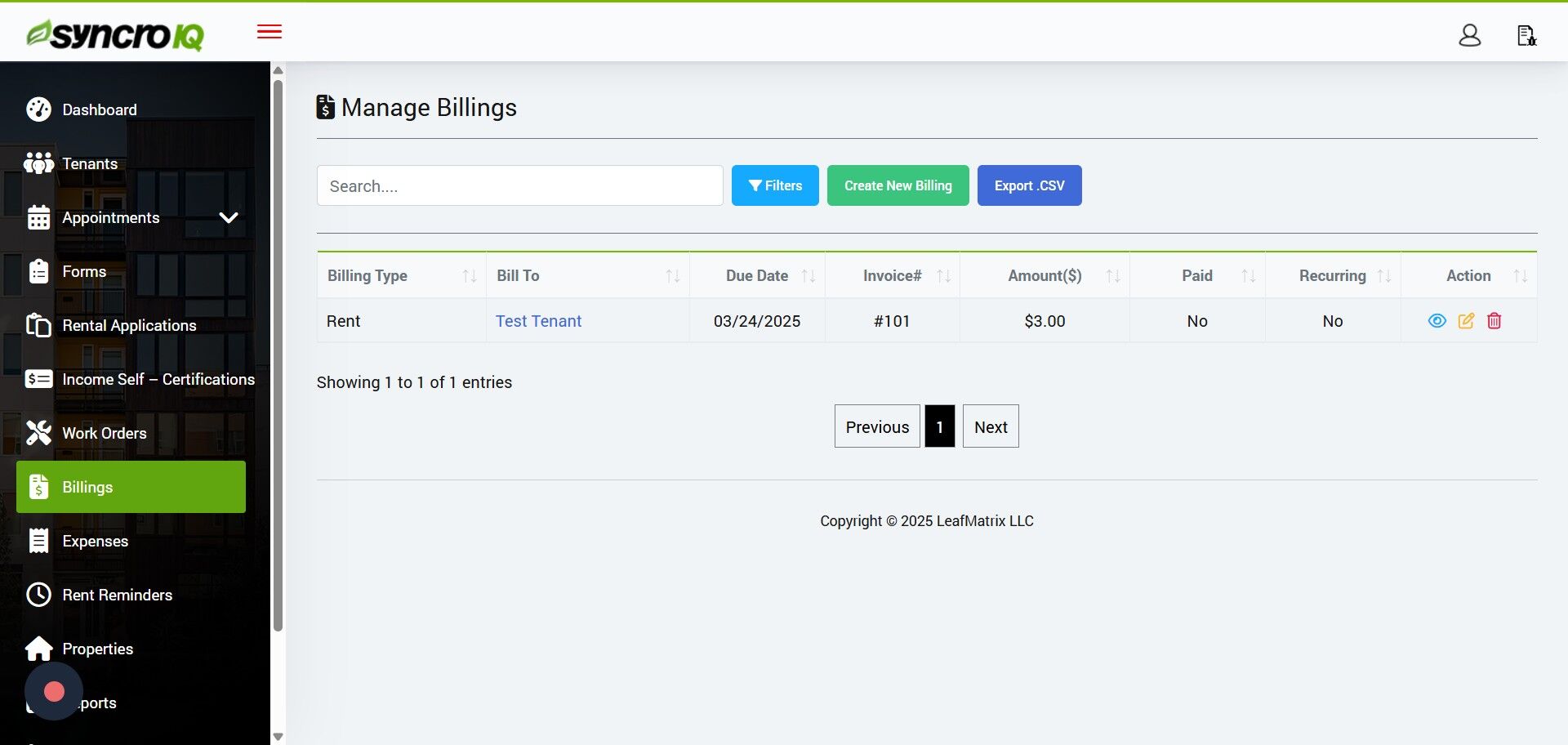 View Billing Details