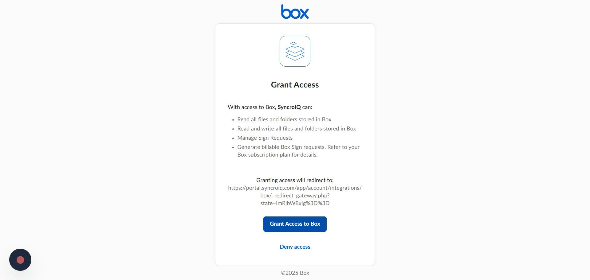Grant access to Box for SyncroIQ