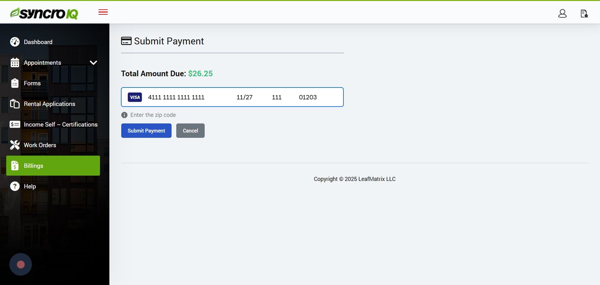 Submit payment button