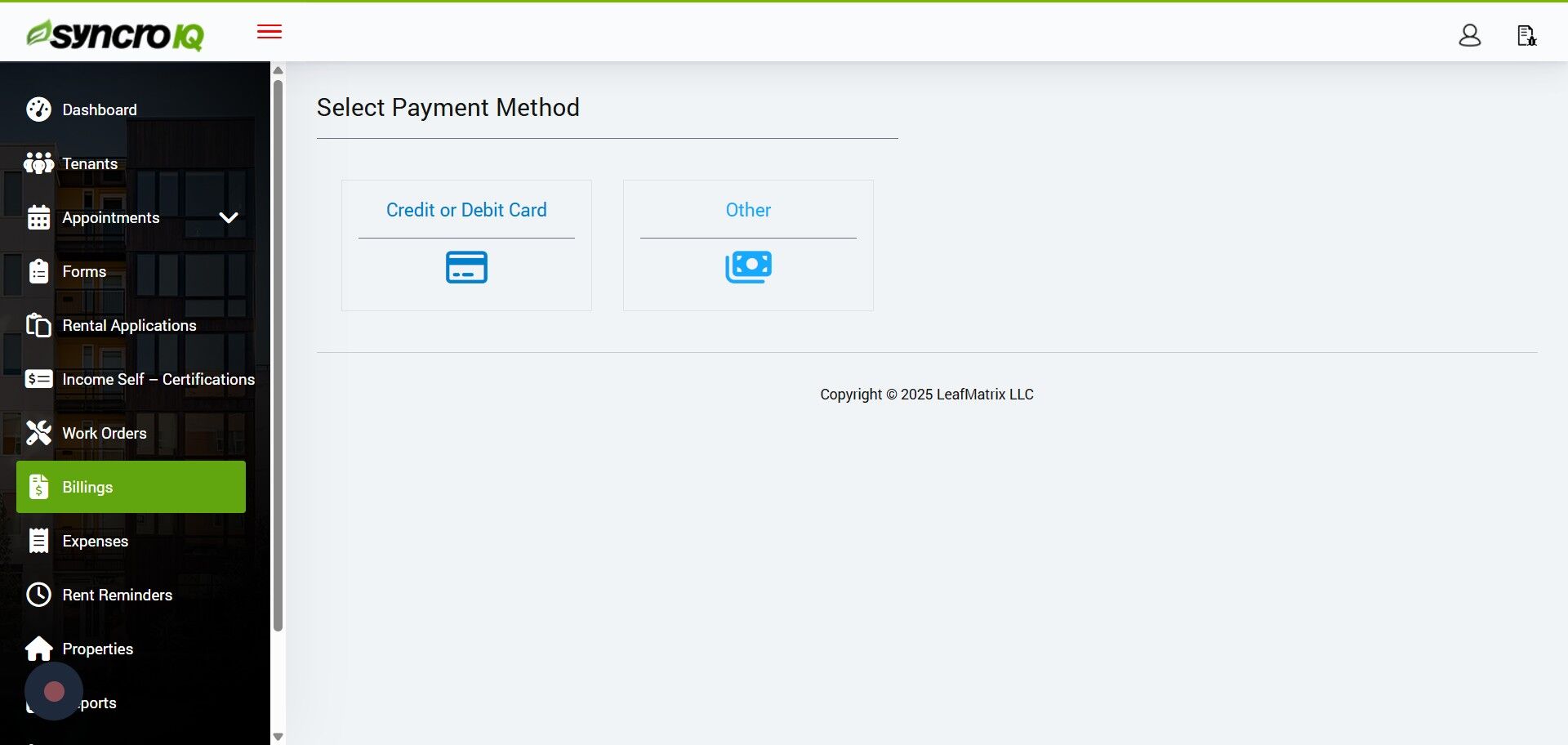 Select Credit or Debit Card payment method
