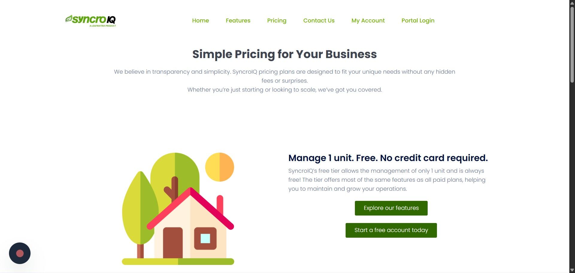 Start a free account button