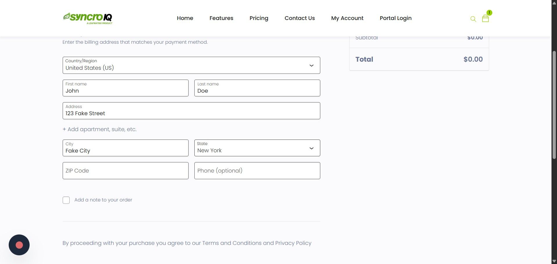Billing details form