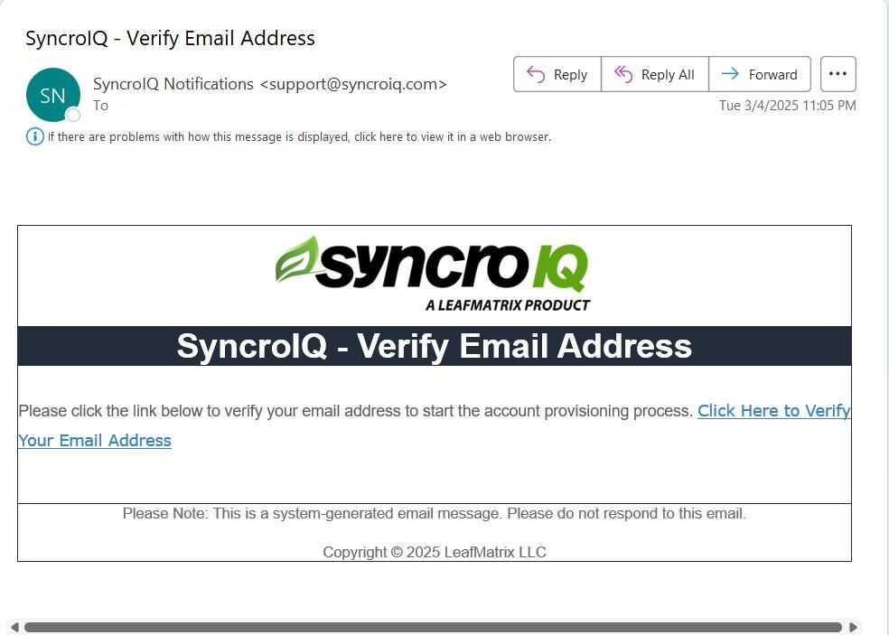 Verify email notification