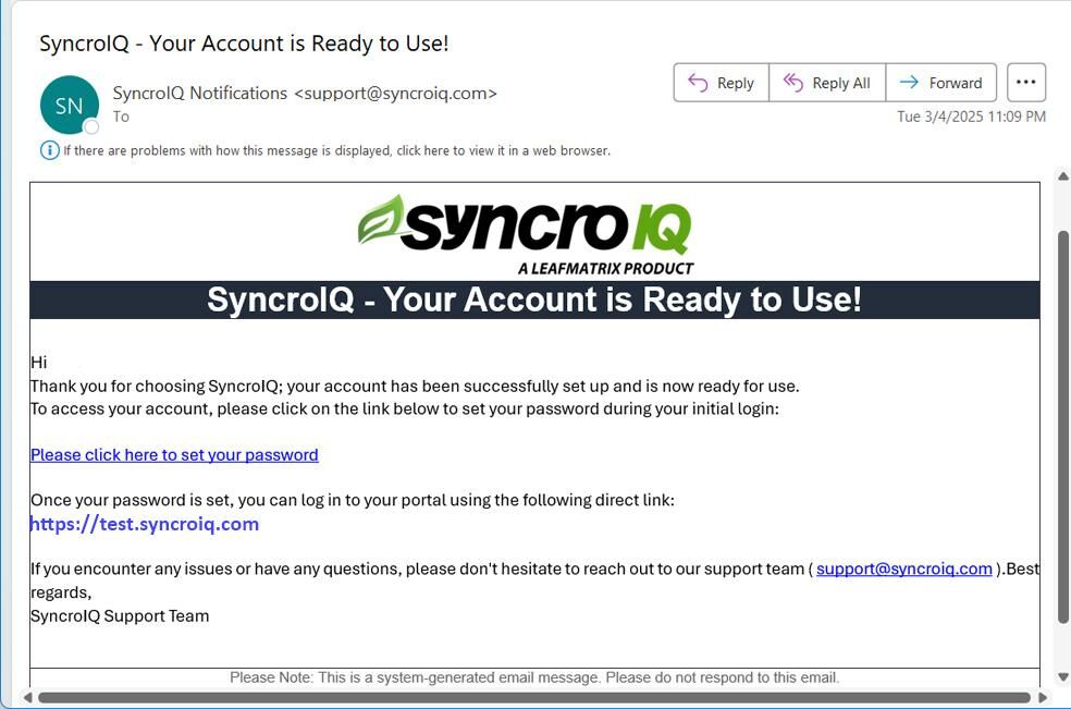 Set password email