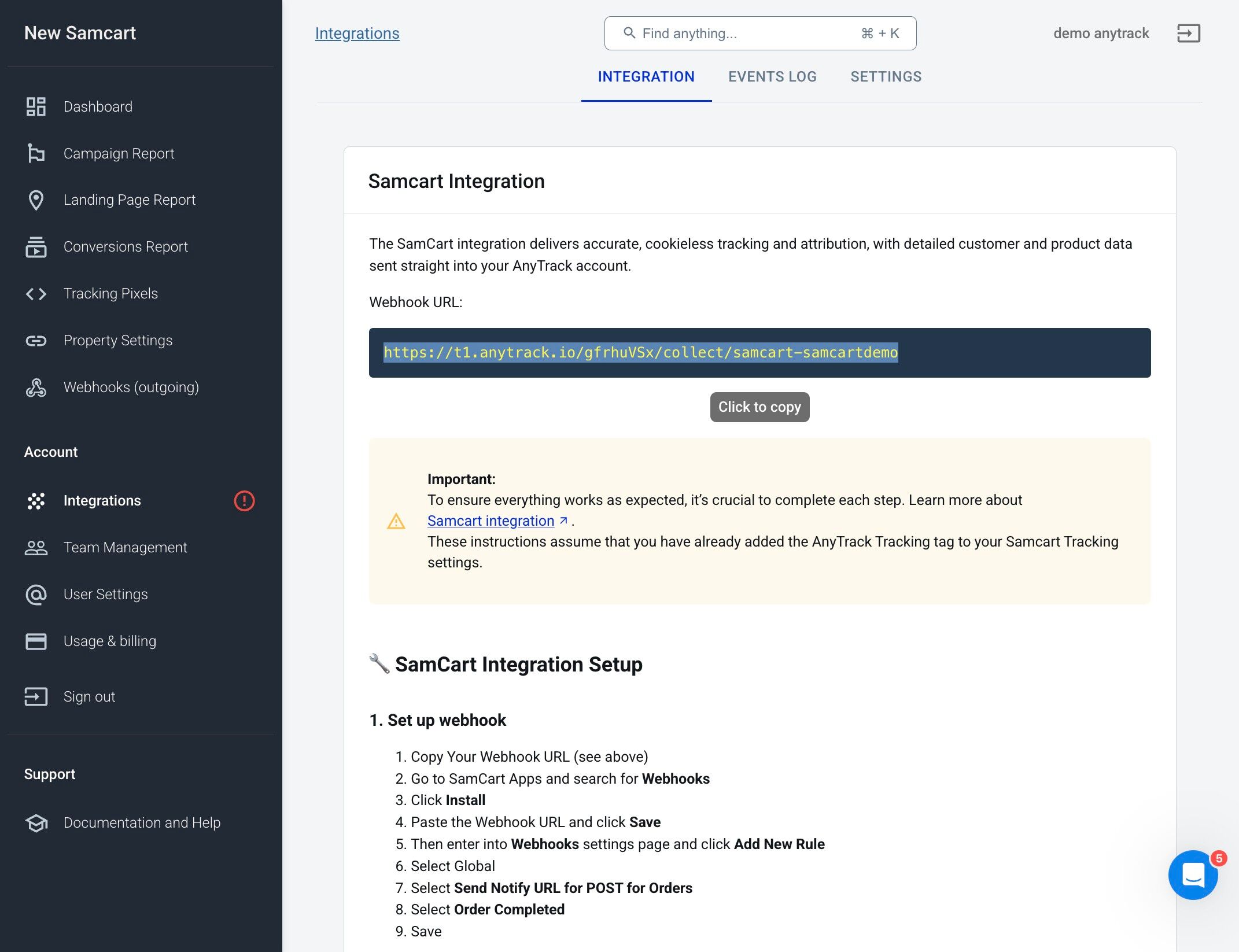Webhook URL Setup