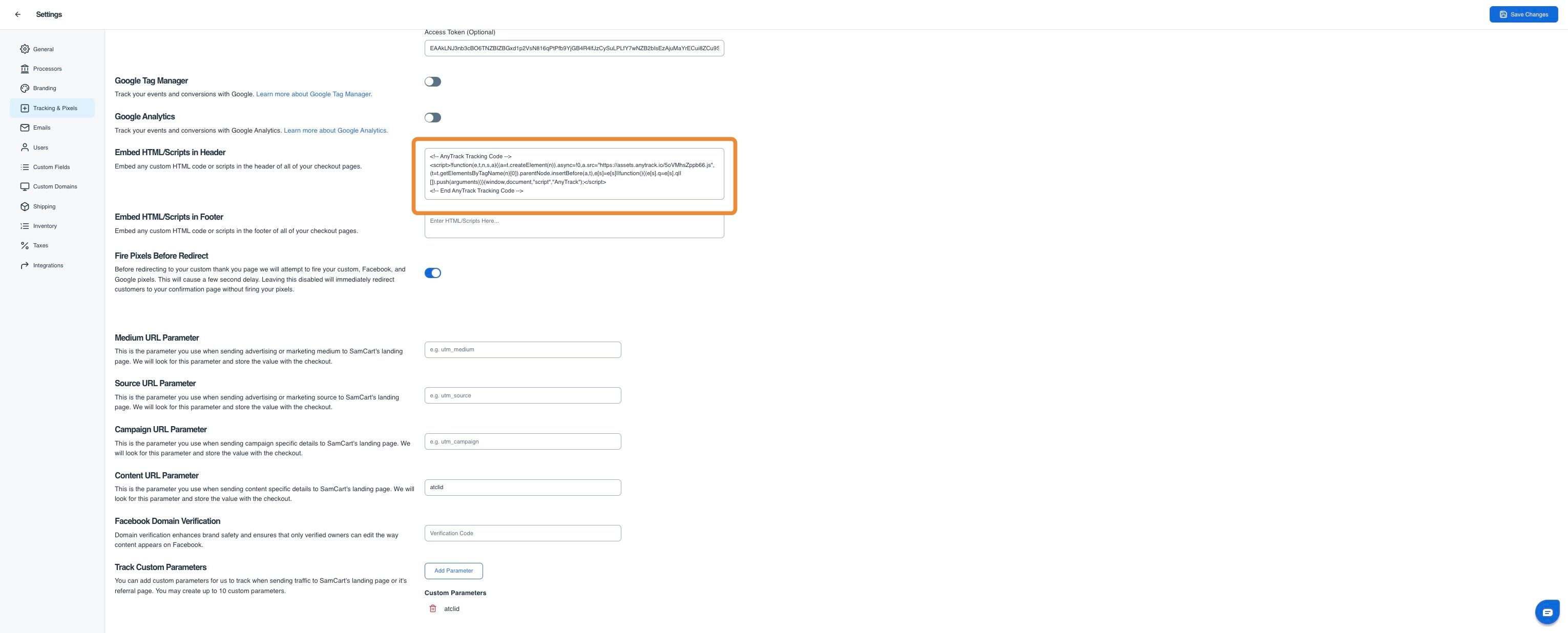 Header Field Setup