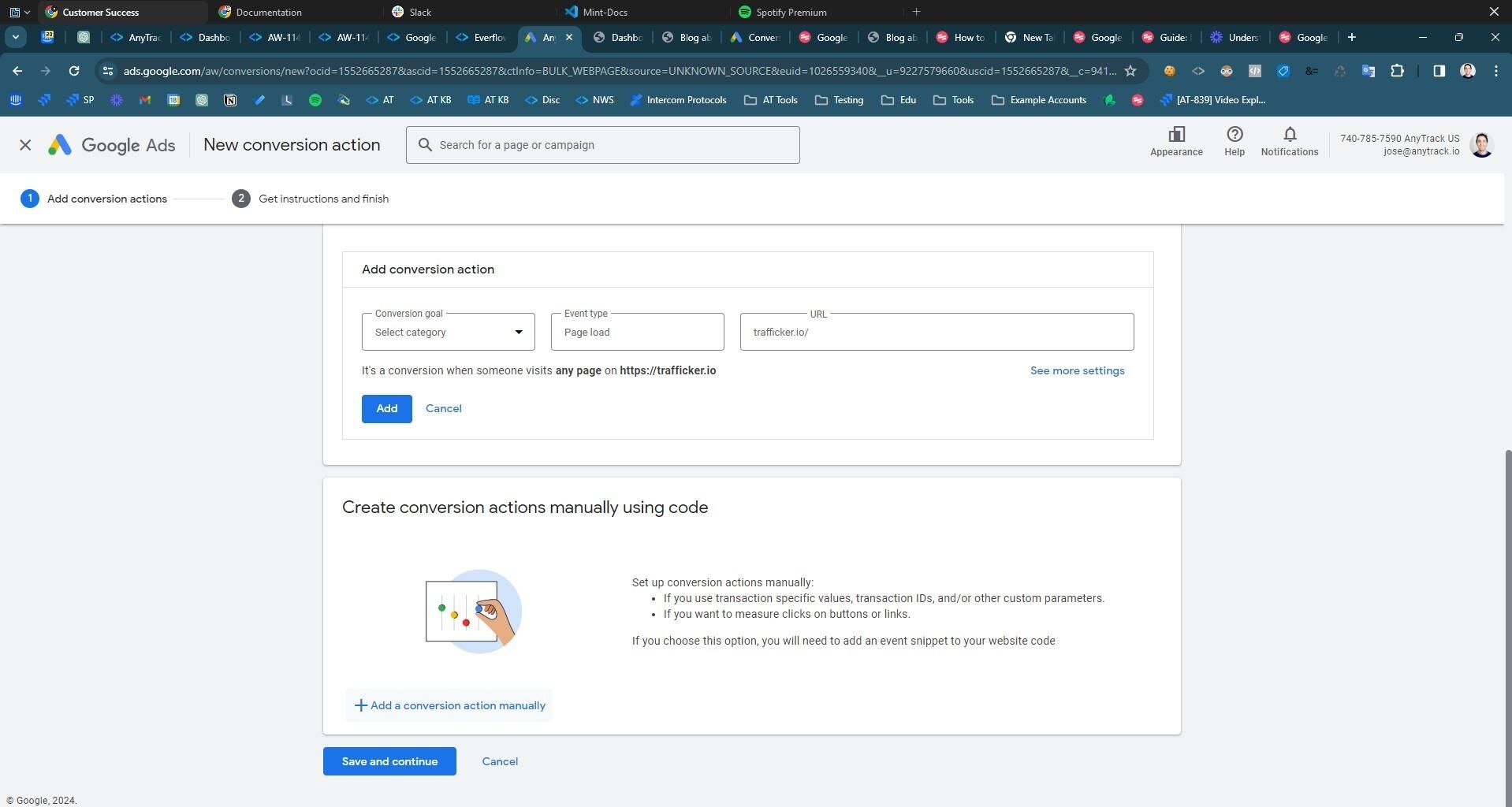 click on add a conversion action manually