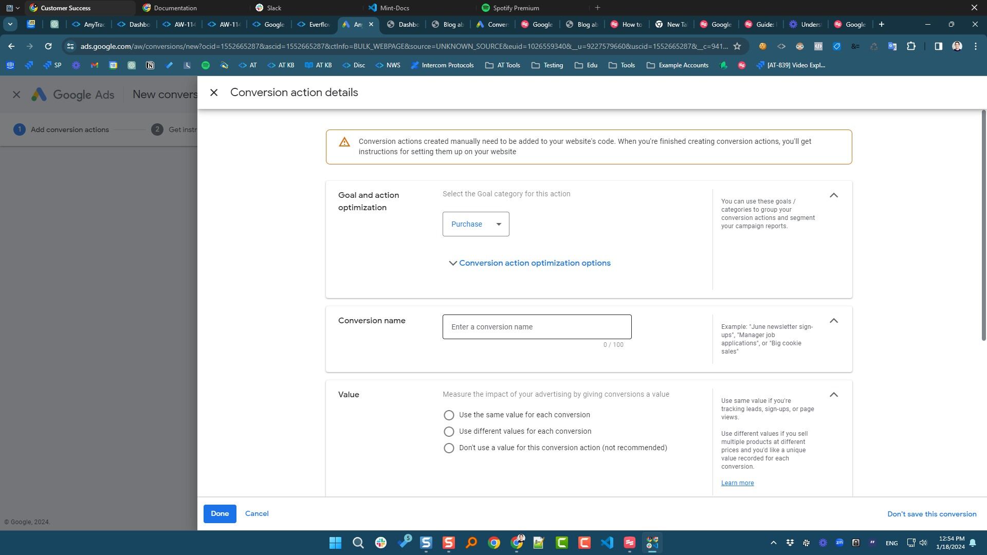 enter a name for the conversion (e.g., affiliatepurchase)