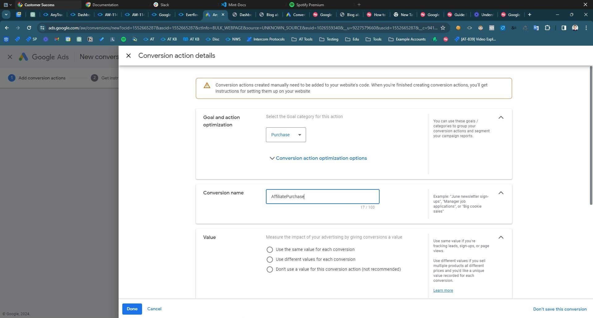 in value, select use different values for each conversion