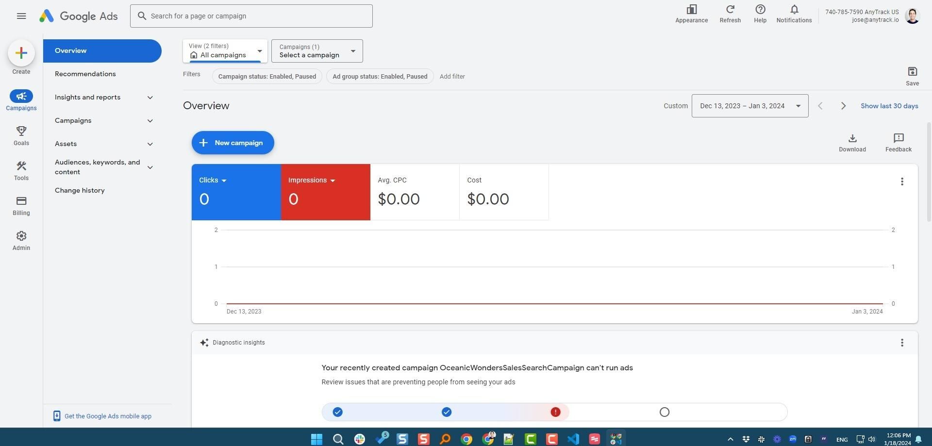 from your google ads dashboard, click the create button