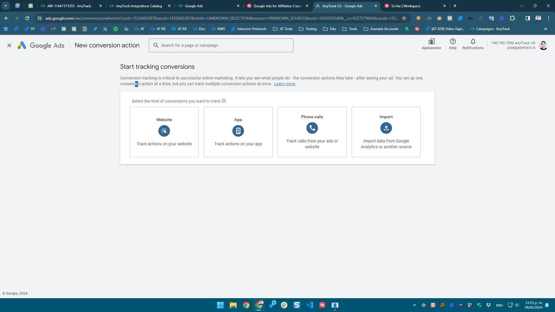 select the kind of conversions: website