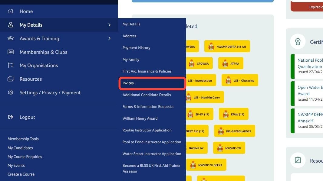 How to Accept an Invitation to be Part of a Centre, Branch and Club.