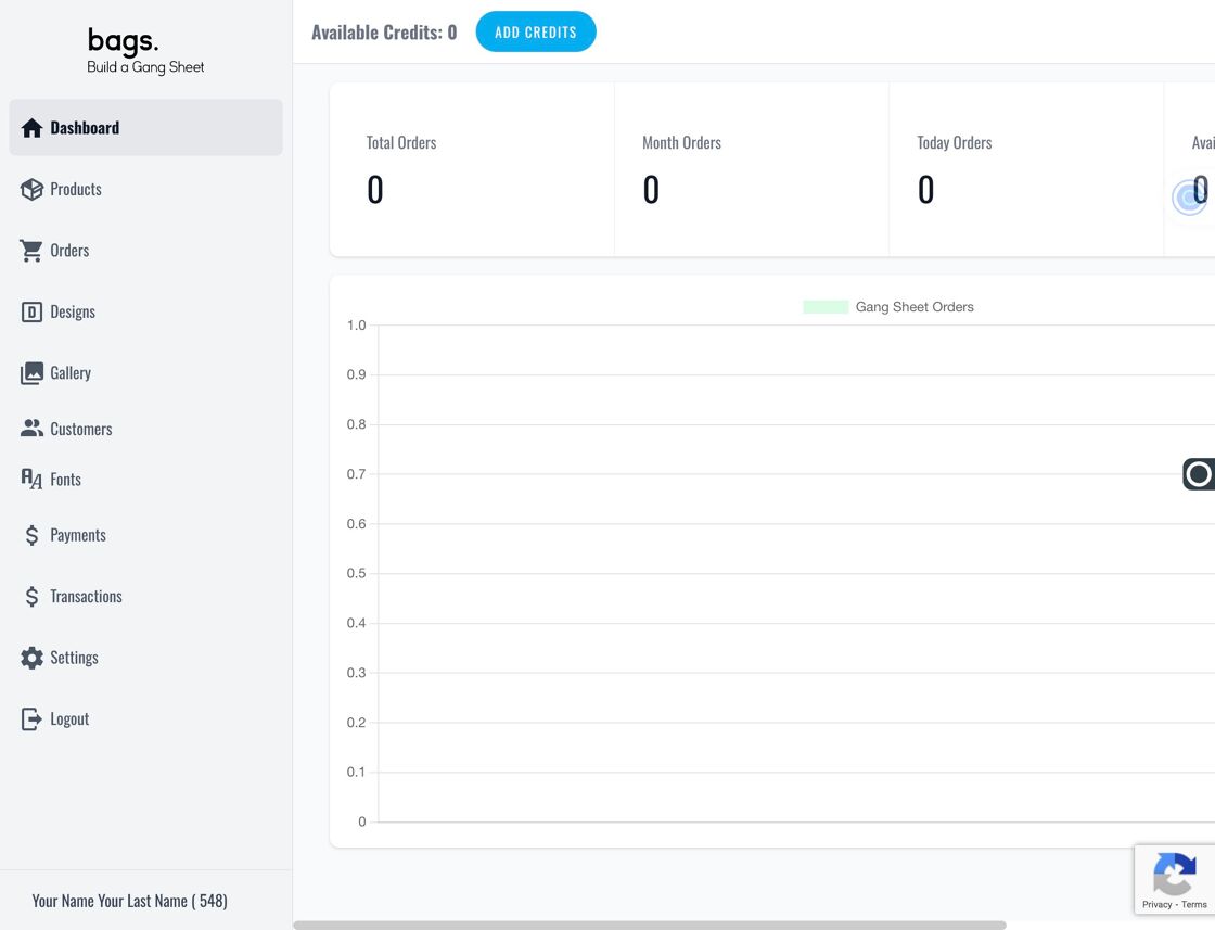Add Credits on dashboard
