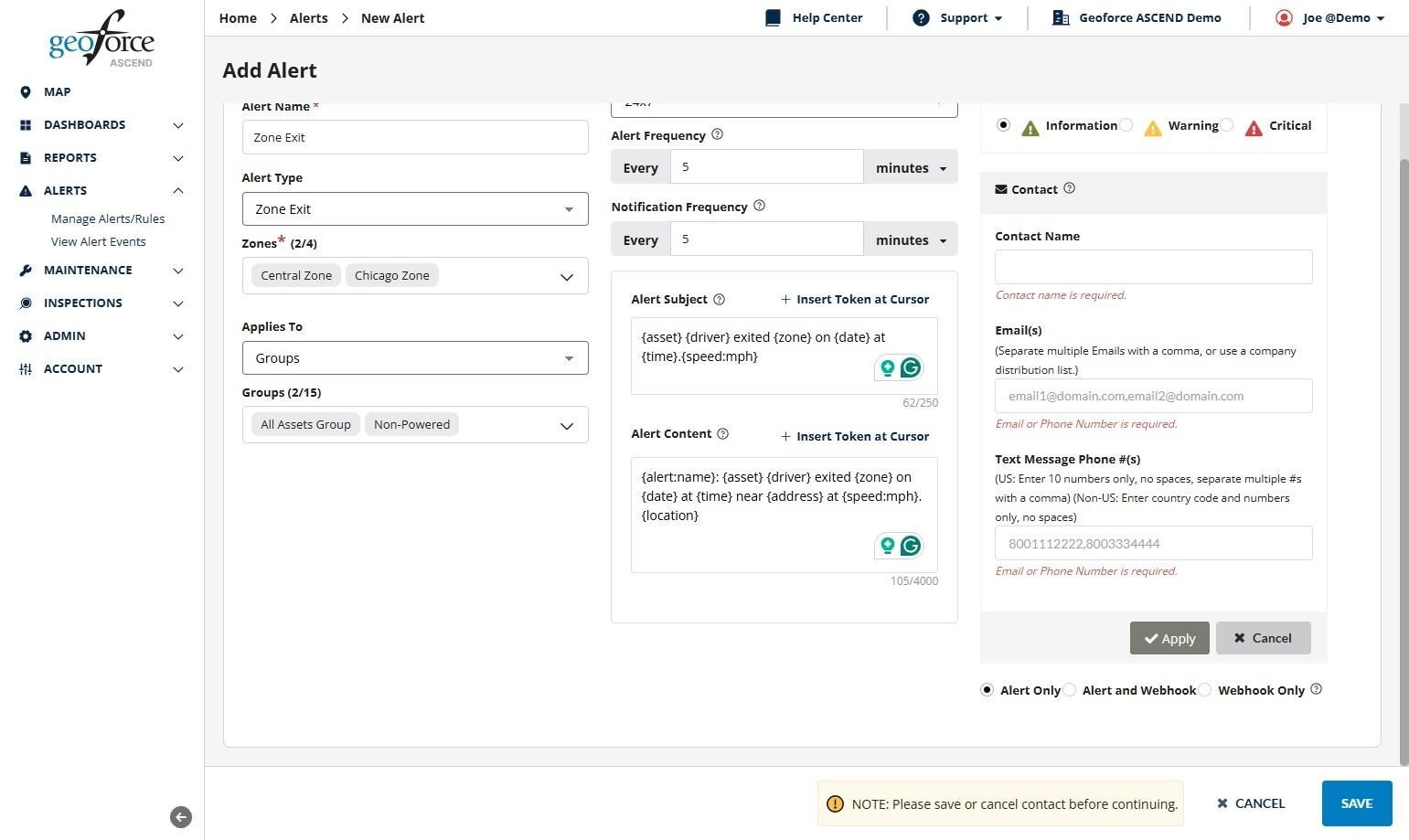 Adding an Alert – Geoforce