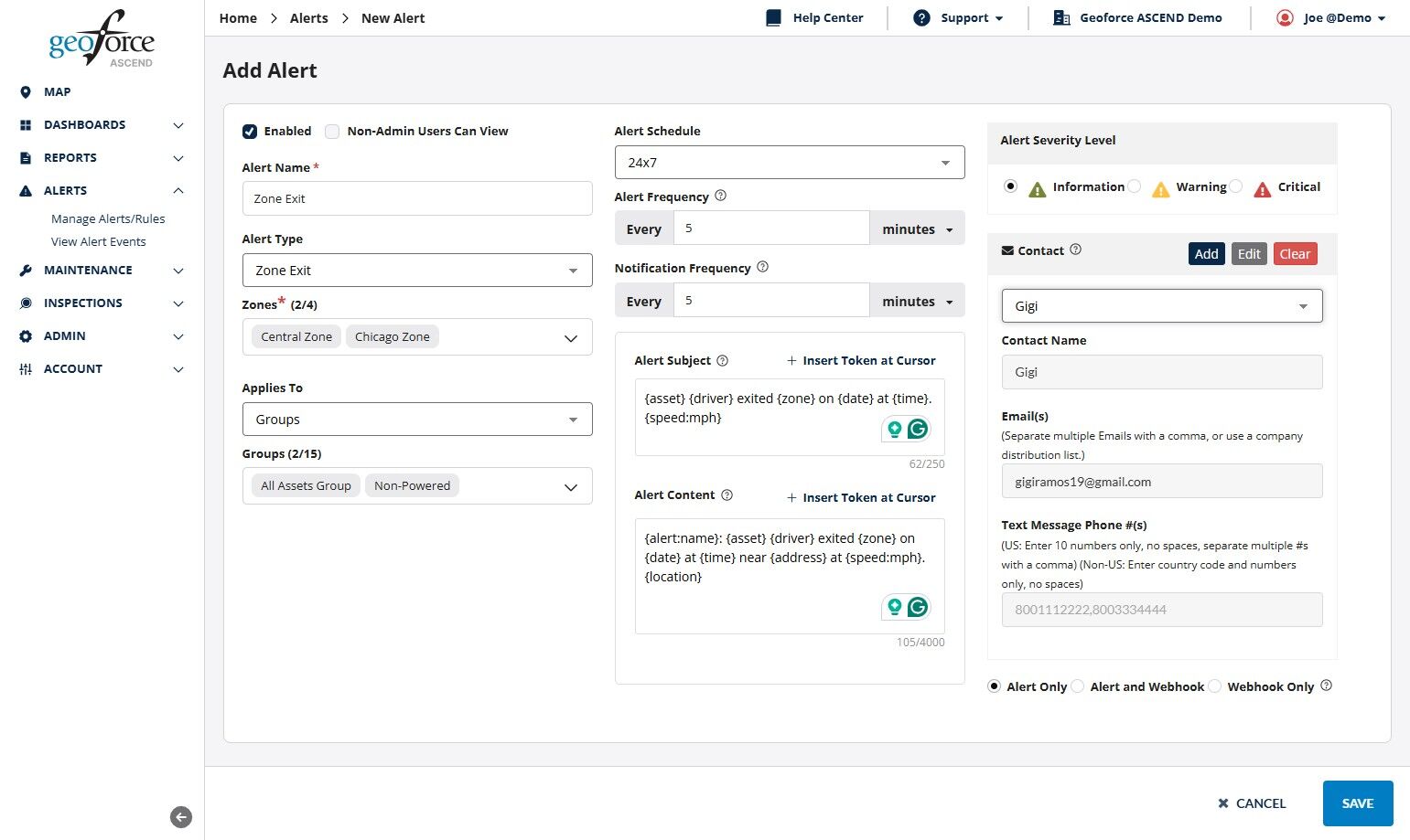 Adding an Alert – Geoforce