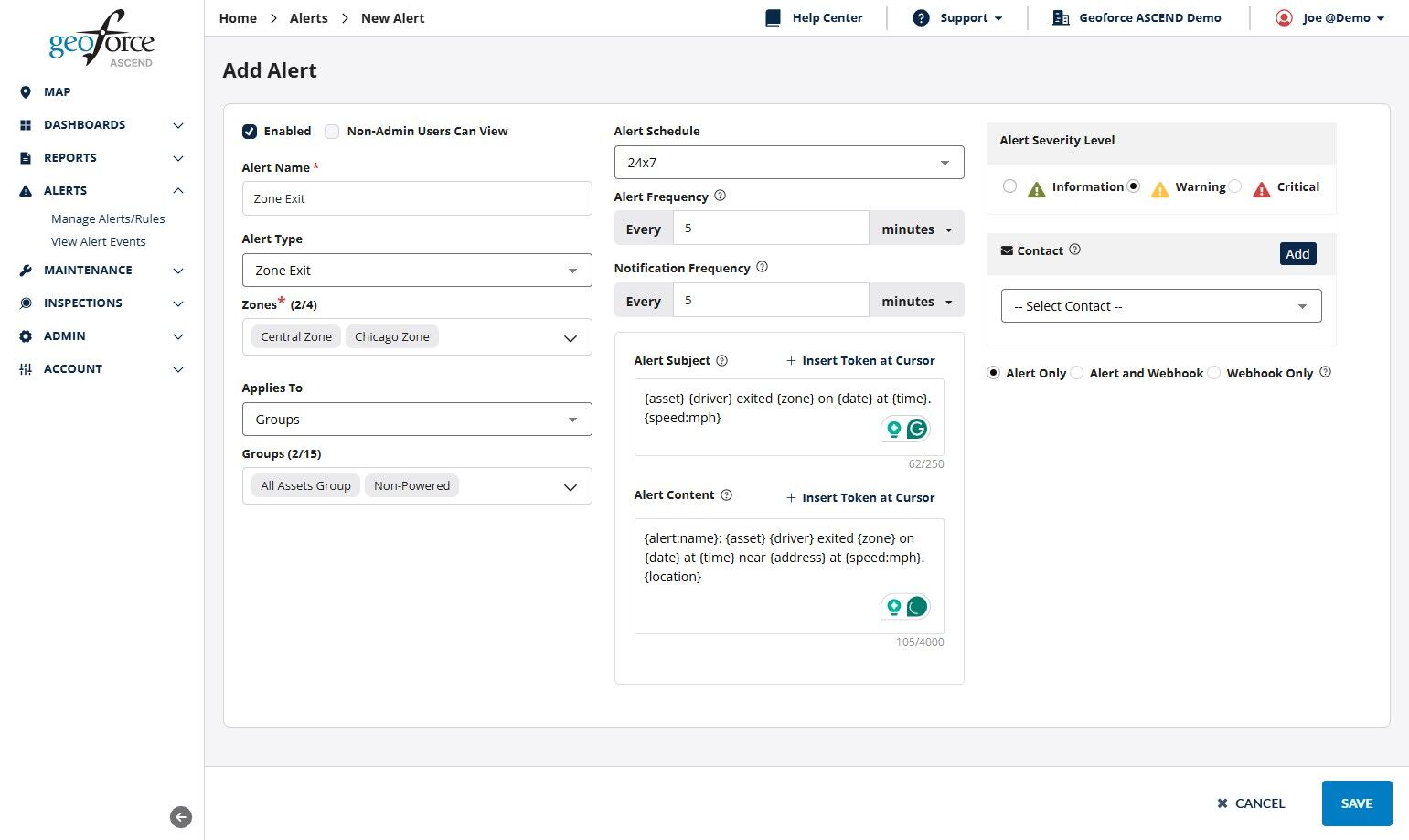 Adding an Alert – Geoforce