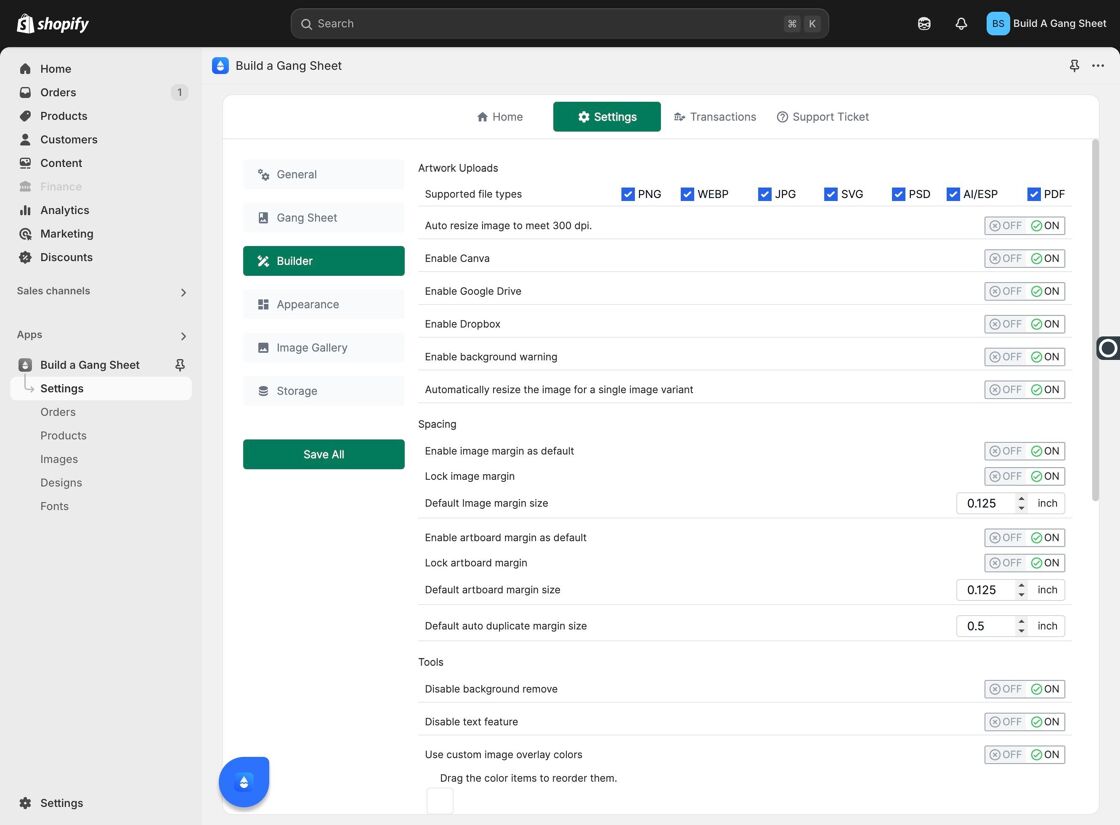 Save Builder Settings