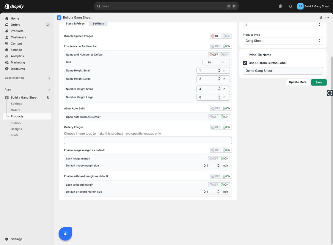 Save Product Auto Build Setting