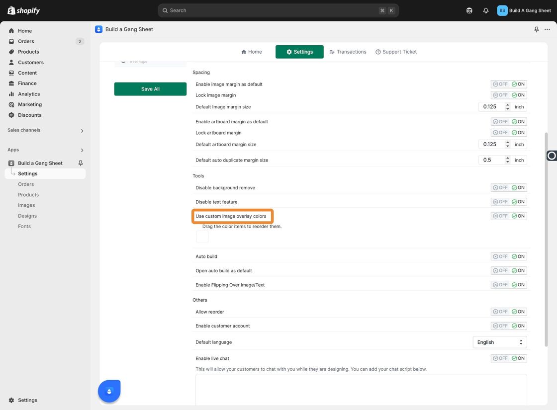 Toggle Use Custom Overlay Colors
