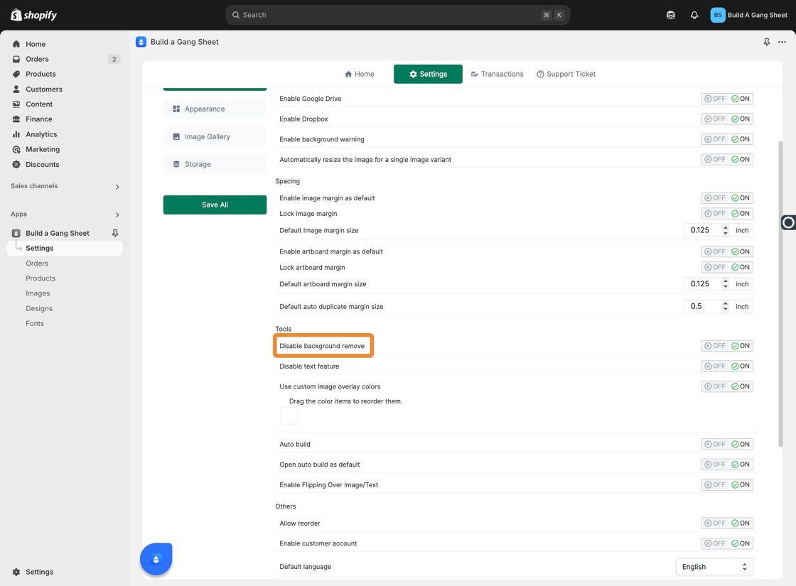 Disable Background Remove Toggle